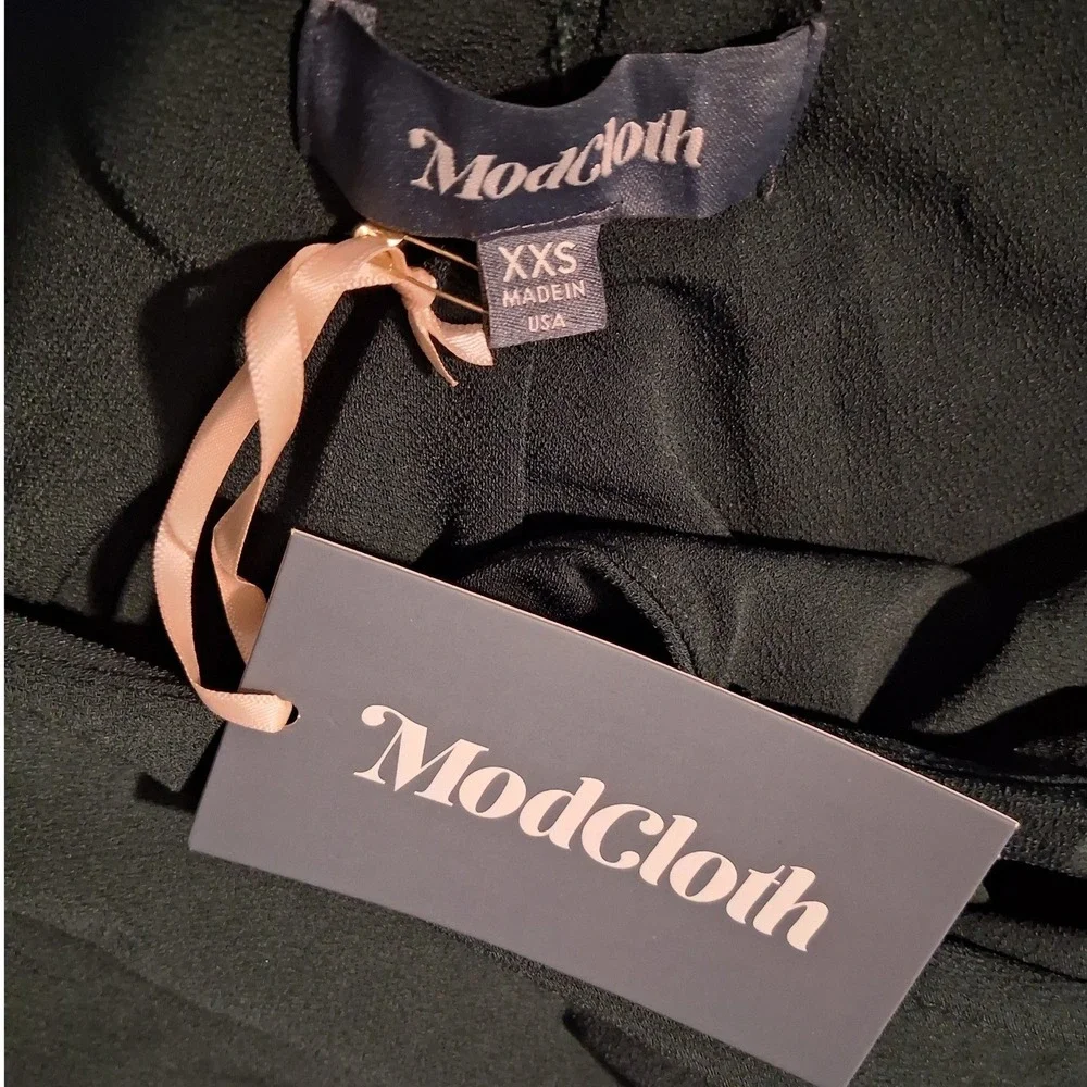 NWT ModCloth Dark Green Surplice Long Sleeve Wide Leg Jumpsuit XXS‎ Retro Party